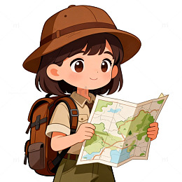 卡通探险女孩地图插画