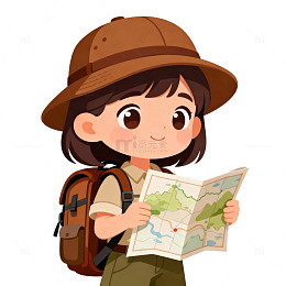 卡通探险女孩插画图片