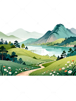 山水风景插画矢量图