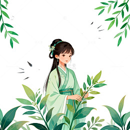 古风春日仕女插画设计素材