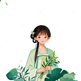 古风少女与燕子绿植插画