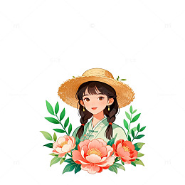 田园风少女花卉插画设计素材