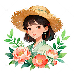 田园风少女花卉插画设计素材
