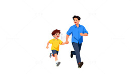 亲子欢乐奔跑插画素材