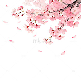 樱花盛开浪漫春天水彩画