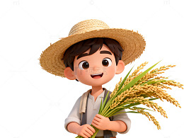 卡通农夫稻田收获场景