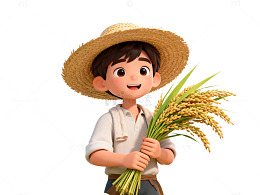 卡通农夫稻田收成