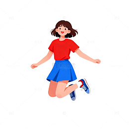 卡通少女跳跃插画