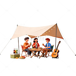 露营野餐欢乐时光卡通插画