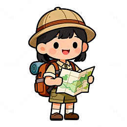 卡通探险家地图阅读插图