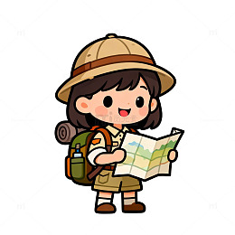 卡通探险小女孩插画素材