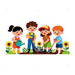 卡通儿童园艺活动矢量素材