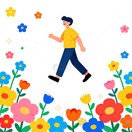 插画风花园漫步图