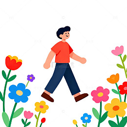 卡通风漫步花园插画