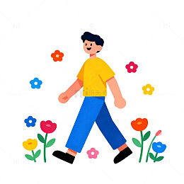卡通风格春季赏花插画