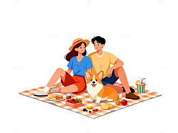 温馨野餐插画