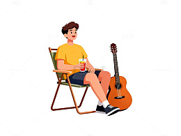 休闲夏日吉他男子插画