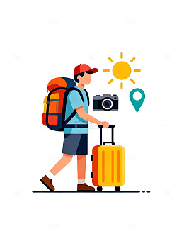 旅行插画风格背包客矢量素材