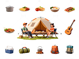 露营野餐生活场景插画