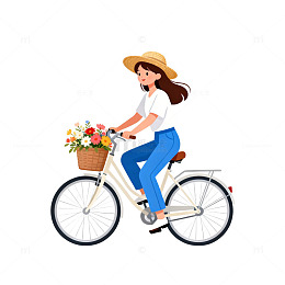 卡通女性骑车插画