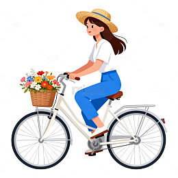 卡通风夏日骑行插画素材