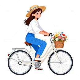 【标题】：卡通女性骑行自行车插画