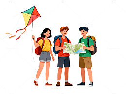 户外探险地图风筝插画