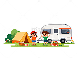 露营欢乐时光卡通插画