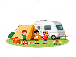 童趣露营卡通插画