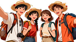 卡通户外探险年轻人插画设计素材