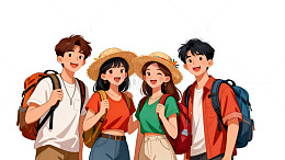 户外旅行卡通人物插画