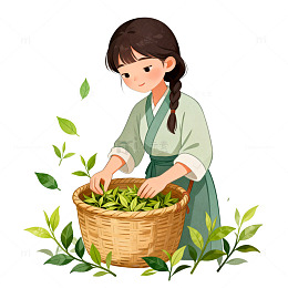 古风采茶女插画素材