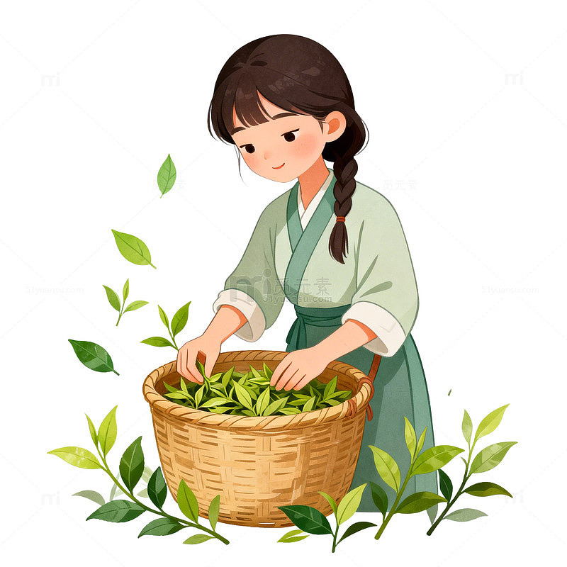古风采茶女插画素材