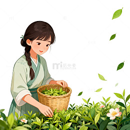 古风采茶女插画素材