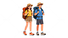 户外徒步卡通形象插画