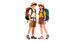 卡通风户外探险背包客插画