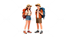 卡通户外徒步旅行插画