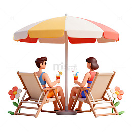 夏日海滩休闲插画