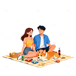 卡通野餐情侣插画