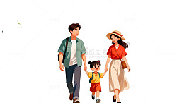 家庭漫步插画