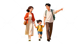 亲子漫步户外插画