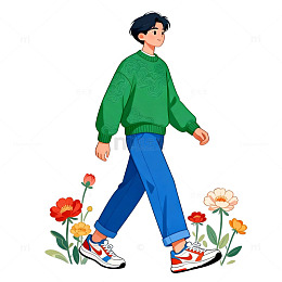 卡通风格行走男子插画