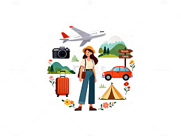 卡通旅行探险插画