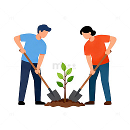 卡通植树环保宣传插画