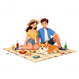 野餐时光卡通插画