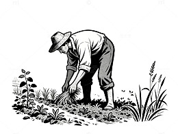 农耕图素描农田劳作场景