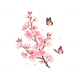 水彩樱花蝴蝶矢量图案设计素材