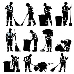 清洁工剪影工作场景矢量素材