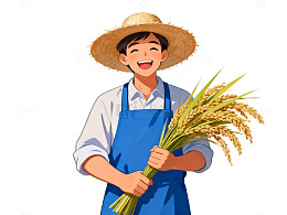 农民丰收稻田插画素材