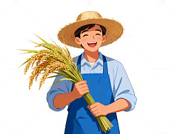 田园风光农民收割稻谷插画